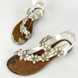 Bella Hanna Sandals Francesca Womens SZ 11 White Open Toe Rhinestones Slingback